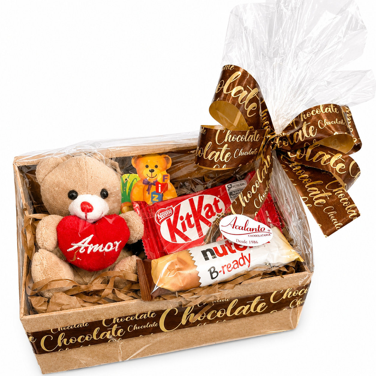Cesta com Chocolates e Pel�cia Mini