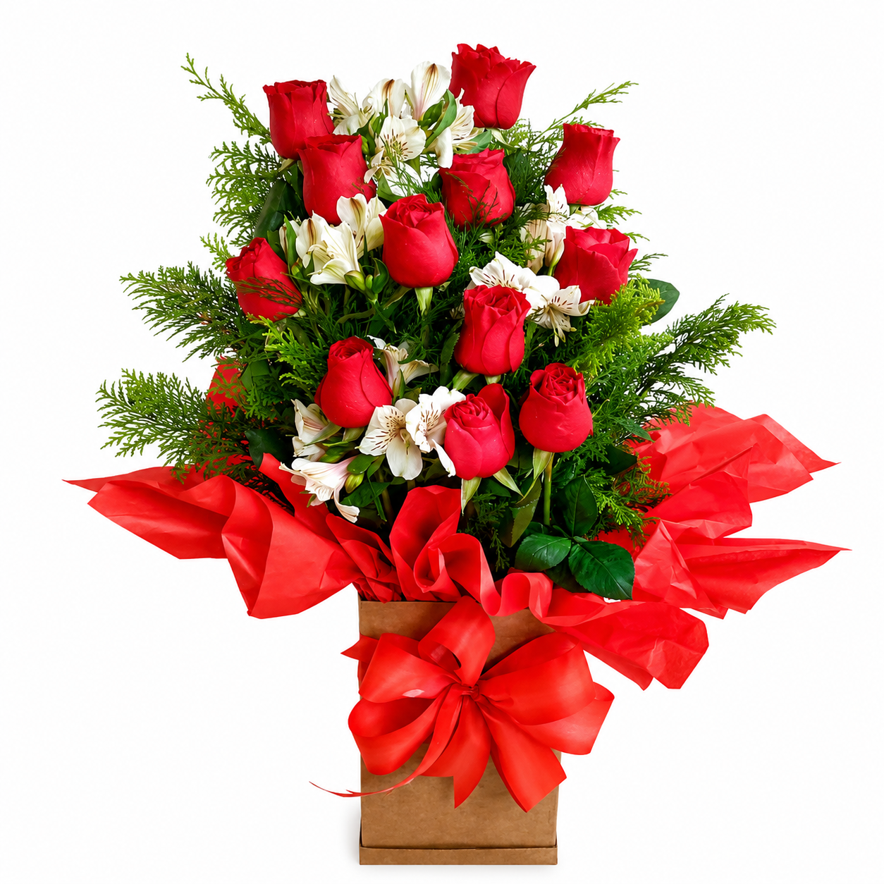 Arranjo com 12 Rosas Importadas vermelhas