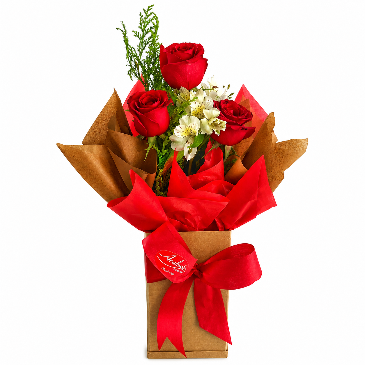 Arranjo de 3 Rosas Importadas vermelhas