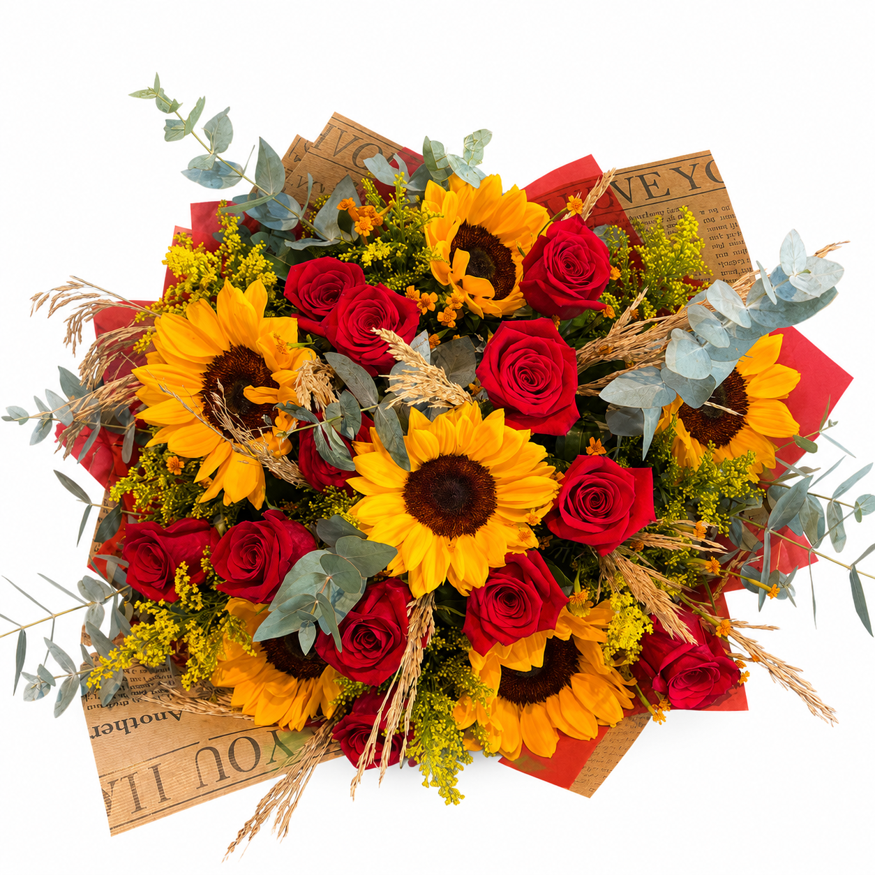 Buqu� com 8 Rosas e 4 Girass�is